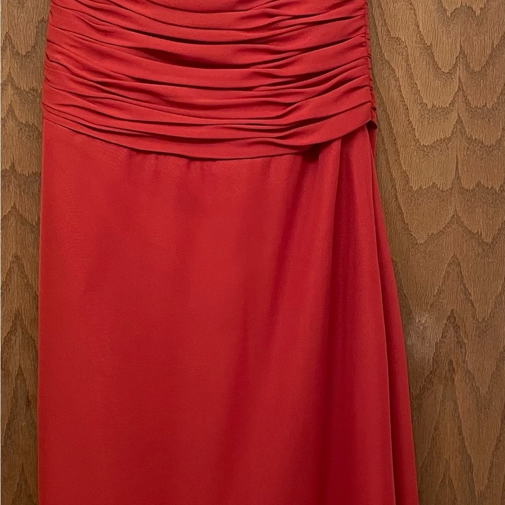 Jordan Couture Ruched Chiffron Long Bridesmaid Dress Size 6 in Burnt Orange.
